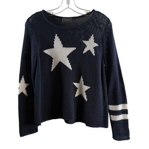 WOODEN SHIPS X-SMALL NAVY/WHITE STARS LONG SLEEVE COTTON BLEND SWEATER